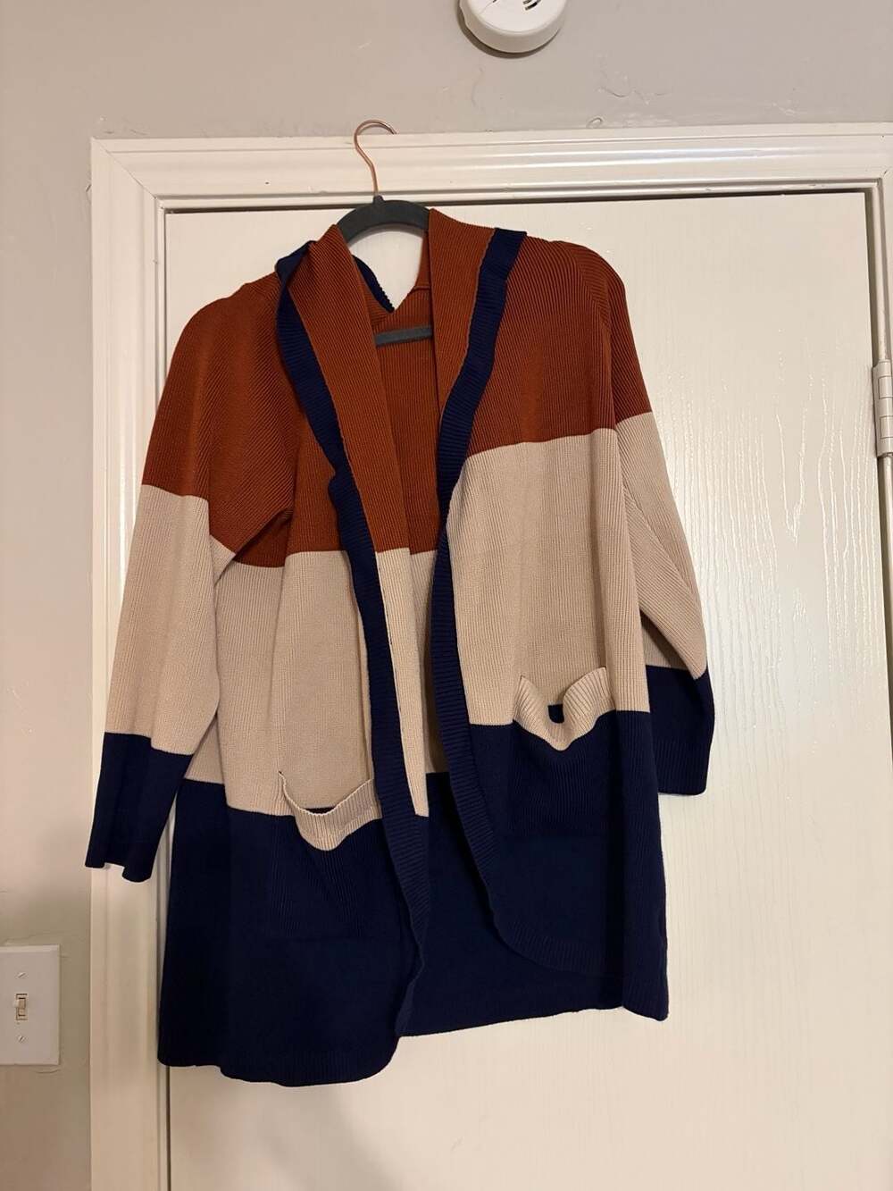BloomChic Colorblocked Open Front Hooded Cardigan With Pockets